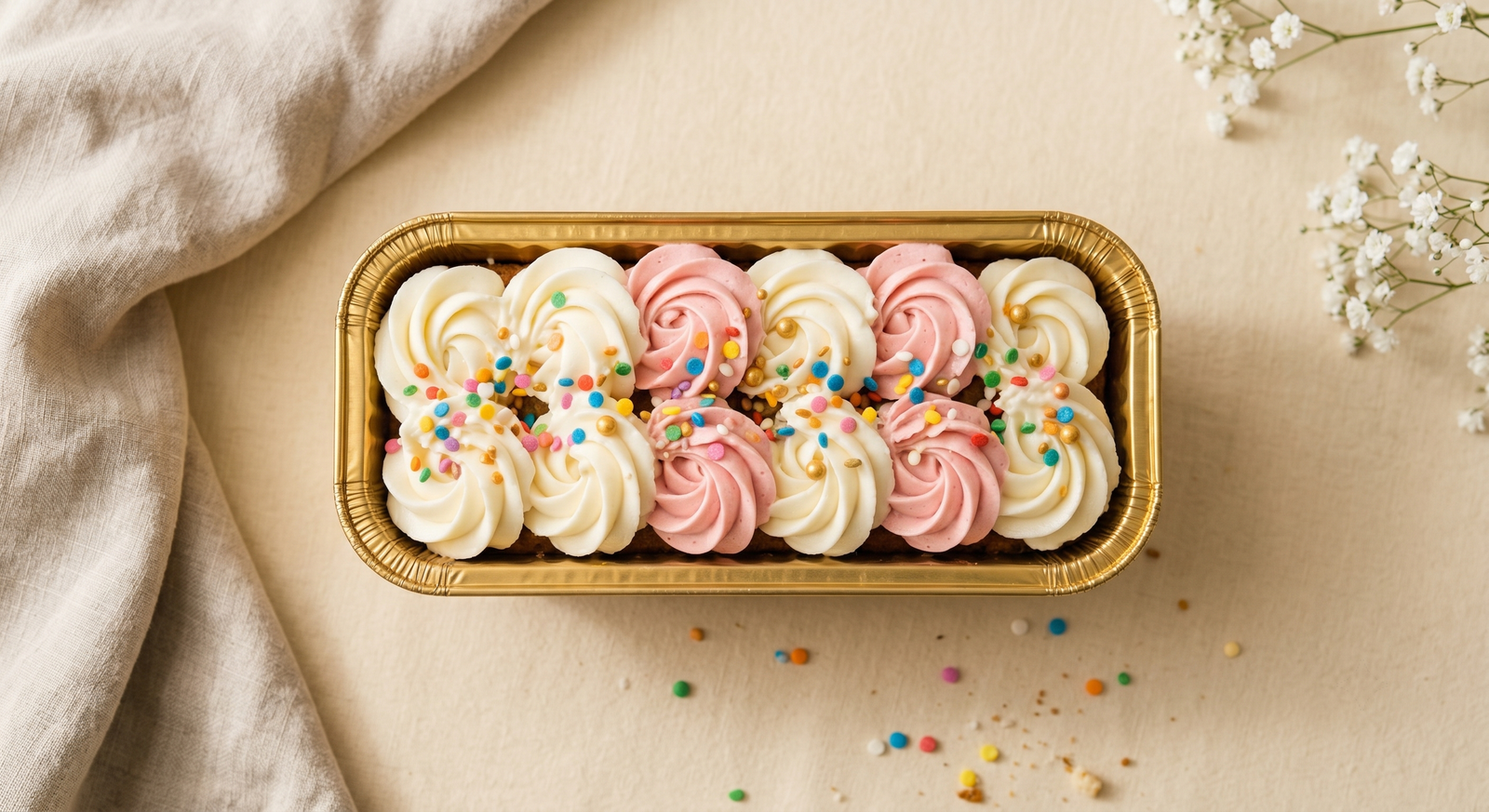 Pastelito Birthday Cake con frosting de queso crema y chispas de colores en su pan rosa